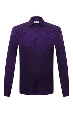 Мужская шелковая рубашка SAINT LAURENT фиолетового цвета по цене 96050 руб., арт. 646850/Y2E32 | Фото 1 Мужская шелковая рубашка SAINT LAURENT фиолетового цвета, арт. 646850/Y2E32 | Фото 1 (Стили: Романтичный, Гламурный; Случай: Повседневный; Рубашки М: Regular Fit; Манжеты: На пуговицах; Длина (для топов): Стандартные; Рукава: Длинные; Материал внешний: Шелк; Принт: С принтом; Воротник: Кент)