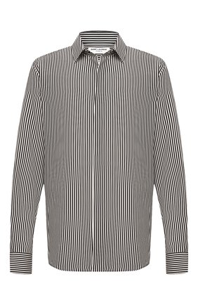 Мужская шелковая рубашка SAINT LAURENT черно-белого цвета по цене 96050 руб., арт. 646850/Y2E11 | Фото 1 Мужская шелковая рубашка SAINT LAURENT черно-белого цвета, арт. 646850/Y2E11 | Фото 1 (Манжеты: На пуговицах; Длина (для топов): Стандартные; Стили: Кэжуэл, Классический; Материал внешний: Шелк; Случай: Повседневный; Принт: Полоска; Воротник: Кент; Рукава: Длинные; Рубашки М: Regular Fit)