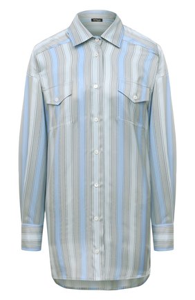 Женская шелковая рубашка KITON голубого цвета по цене 135000 руб., арт. D53405K0972A | Фото 1 Женская шелковая рубашка KITON голубого цвета, арт. D53405K0972A | Фото 1 (Женское Кросс-КТ: Рубашка-одежда; Материал внешний: Шелк; Стили: Кэжуэл; Рукава: Длинные; Длина (для топов): Удлиненные; Принт: Полоска)