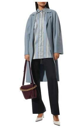 Женская шелковая рубашка KITON голубого цвета, арт. D53405K0972A | Фото 2 (Женское Кросс-КТ: Рубашка-одежда; Материал внешний: Шелк; Стили: Кэжуэл; Рукава: Длинные; Длина (для топов): Удлиненные; Принт: Полоска)