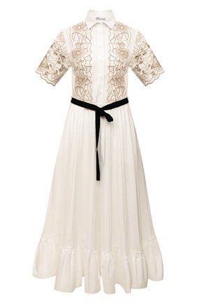 Женское платье REDVALENTINO молочного цвета по цене 96650 руб., арт. XR0VA21R/6FC | Фото 1 Женское платье REDVALENTINO молочного цвета, арт. XR0VA21R/6FC | Фото 1 (Рукава: Короткие; Длина Ж (юбки, платья, шорты): Миди; Материал внешний: Синтетический материал, Хлопок; Женское Кросс-КТ: Платье-одежда; Материал подклада: Хлопок; Случай: Повседневный; Стили: Романтичный)