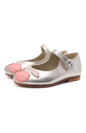 Детские кожаные туфли BONPOINT серебряного цвета, арт. E19EFELSA(989)_495731 | Фото 1 (Материал внешний: Кожа)