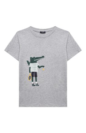 Детская хлопковая футболка IL GUFO серого цвета, арт. P22TS349M0014/5A-8A | Фото 1 (Материал внешний: Хлопок; Рукава: Короткие; Мальчики Кросс-КТ: Футболка-одежда)