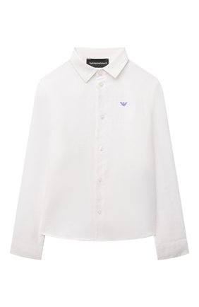 Детская льняная рубашка EMPORIO ARMANI белого цвета, арт. 8N4CJ9/3NEEZ | Фото 1 (Рукава: Длинные; Материал внешний: Лен)