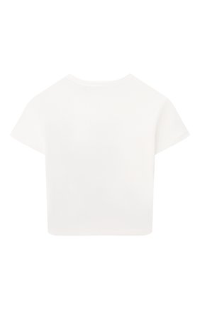 Детская хлопковая футболка EMPORIO ARMANI белого цвета, арт. 3L4TJ4/4J5FZ | Фото 2 (Материал внешний: Хлопок; Рукава: Короткие; Девочки Кросс-КТ: футболка-одежда; Ростовка одежда: 4 года | 104 см, 6 лет | 116 см)