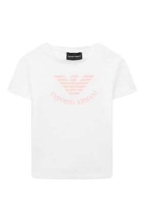 Детская хлопковая футболка EMPORIO ARMANI белого цвета по цене 7585 руб., арт. 3L3T04/4J54Z | Фото 1 Детская хлопковая футболка EMPORIO ARMANI белого цвета, арт. 3L3T04/4J54Z | Фото 1 (Рукава: Короткие; Материал внешний: Хлопок; Девочки Кросс-КТ: футболка-одежда; Ростовка одежда: 10 - 11 лет | 140 - 146см, 13 - 15 лет | 158 см, 16 лет | 164 см, 4 года | 104 см, 6 лет | 116 см, 8 лет | 128 см)