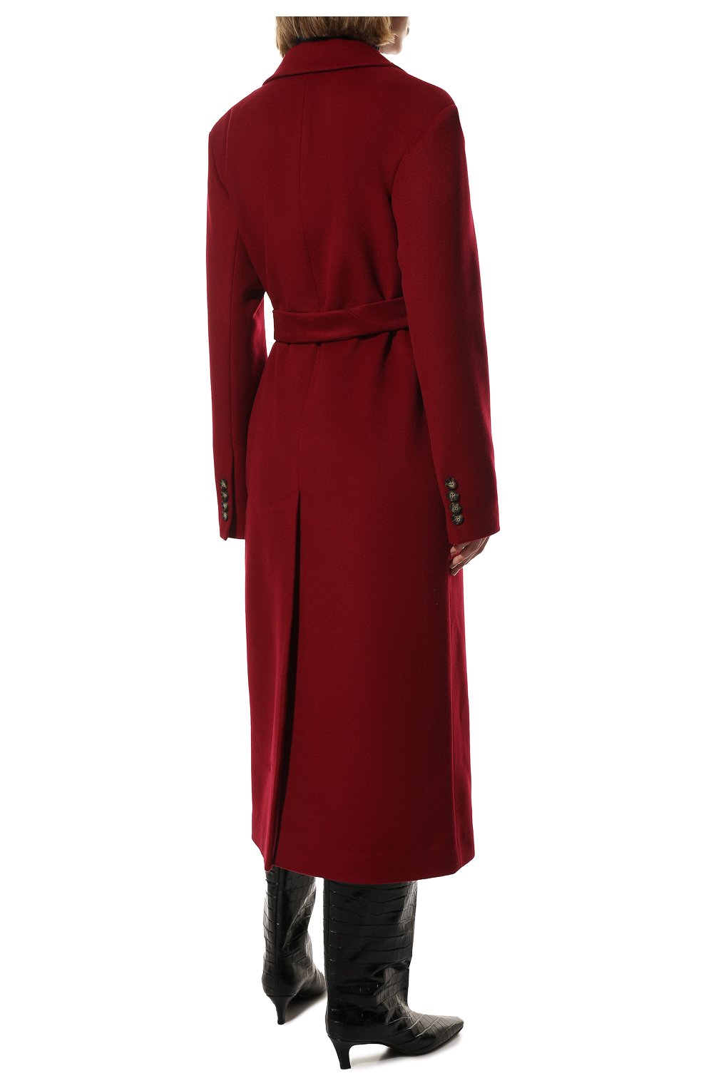 Женское пальто из шерсти и вискозы LESYANEBO бордового цвета, арт. FW21/H-405/OLZ | Фото 4 (Материал внешний: Шерсть; Рукава: Длинные; Длина (верхняя одежда): Длинные; 1-2-бортные: Двубортные; Стили: Кэжуэл)