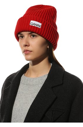 Женская шерстяная шапка GANNI красного цвета, арт. A4139 | Фото 2 (Материал: Шерсть, Синтетический материал, Текстиль)