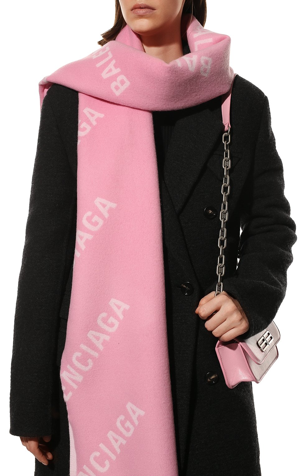 Женский шерстяной шарф BALENCIAGA светло-розового цвета, арт. 685514/420B8 | Фото 2 (Материал: Текстиль, Шерсть)