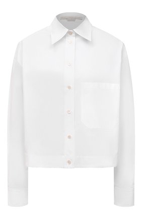 Женская хлопковая рубашка STELLA MCCARTNEY белого цвета, арт. 604237/SMA90 | Фото 1 (Материал внешний: Хлопок; Длина (для топов): Стандартные; Рукава: Длинные; Женское Кросс-КТ: Рубашка-одежда; Принт: Без принта; Стили: Кэжуэл, Классический)