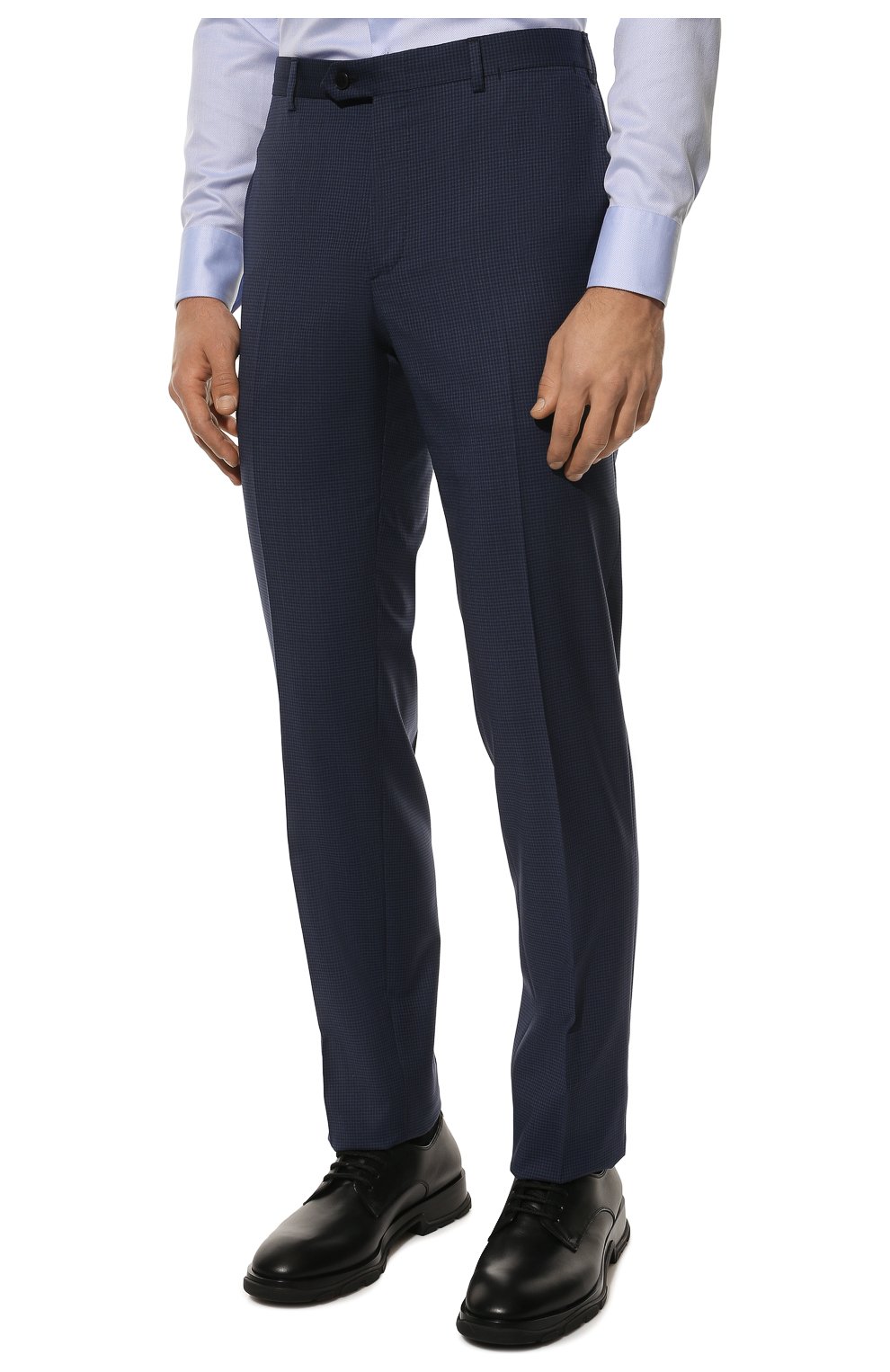 Мужские шерстяные брюки BRIONI темно-синего цвета, арт. RPL80N/P9A1U/MEGEVE | Фото 3 (Материал внешний: Шерсть; Длина (брюки, джинсы): Стандартные; Стили: Классический; Случай: Формальный; Материал подклада: Купро)