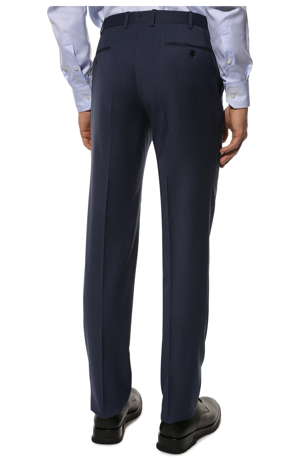 Мужские шерстяные брюки BRIONI темно-синего цвета, арт. RPL80N/P9A1U/MEGEVE | Фото 4 (Материал внешний: Шерсть; Длина (брюки, джинсы): Стандартные; Стили: Классический; Случай: Формальный; Материал подклада: Купро)