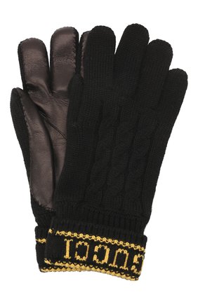 Мужские комбинированные перчатки GUCCI черного цвета, арт. 668730/4SAAX | Фото 1 (Материал: Шерсть, Текстиль; Кросс-КТ: Трикотаж)