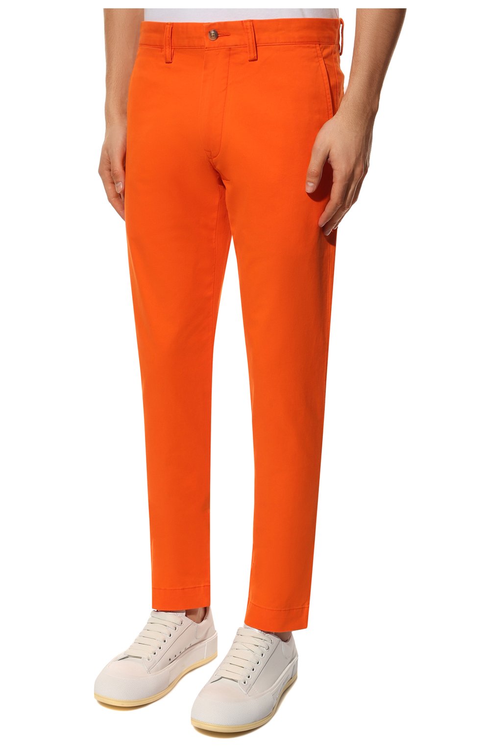 Мужские хлопковые брюки POLO RALPH LAUREN оранжевого цвета, арт. 710704176 | Фото 3 (Силуэт М (брюки): Чиносы; Длина (брюки, джинсы): Стандартные; Случай: Повседневный; Материал внешний: Хлопок; Стили: Кэжуэл)