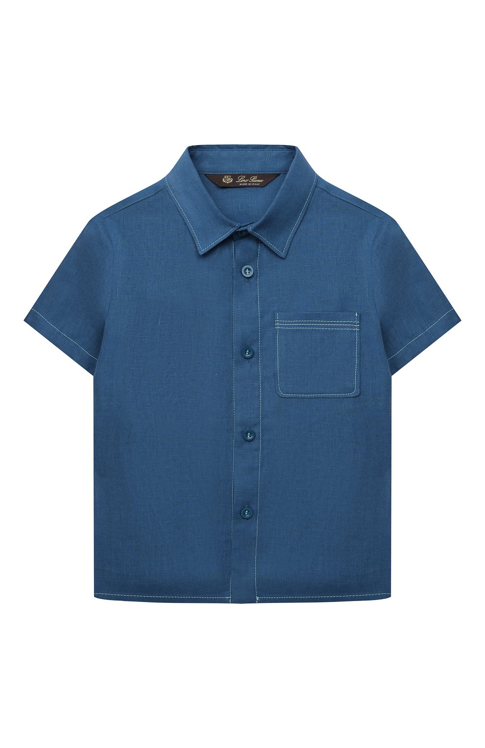 Детская льняная рубашка LORO PIANA синего цвета, арт. FAM0330 | Фото 1 (Рукава: Короткие; Материал внешний: Лен)