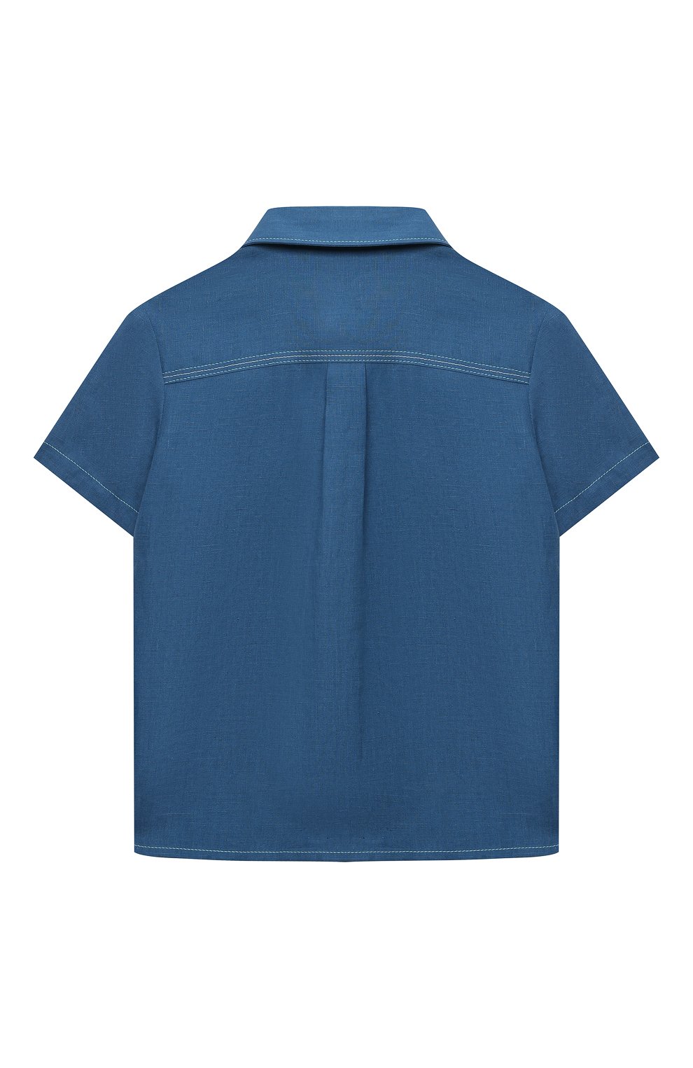 Детская льняная рубашка LORO PIANA синего цвета, арт. FAM0330 | Фото 2 (Рукава: Короткие; Материал внешний: Лен)