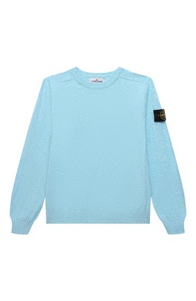 Детский хлопковый пуловер STONE ISLAND голубого цвета, арт. 7616510A1/10-12 | Фото 1 (Рукава: Длинные; Материал внешний: Хлопок; Мальчики Кросс-КТ: Пуловер-одежда)