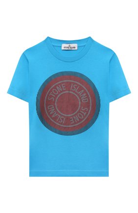 Детская хлопковая футболка STONE ISLAND голубого цвета, арт. 761621069/6-8 | Фото 1 (Рукава: Короткие; Материал внешний: Хлопок)