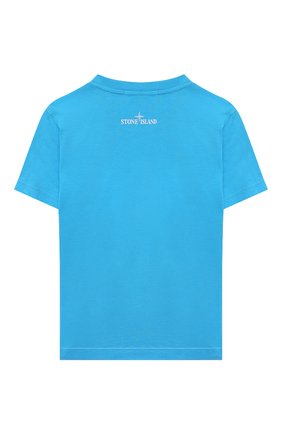 Детская хлопковая футболка STONE ISLAND голубого цвета, арт. 761621069/4 | Фото 2 (Рукава: Короткие; Материал внешний: Хлопок; Мальчики Кросс-КТ: Футболка-одежда)