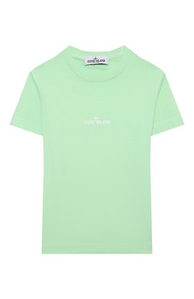 Детская хлопковая футболка STONE ISLAND светло-зеленого цвета, арт. 761621054/6-8 | Фото 1 (Материал внешний: Хлопок; Рукава: Короткие)