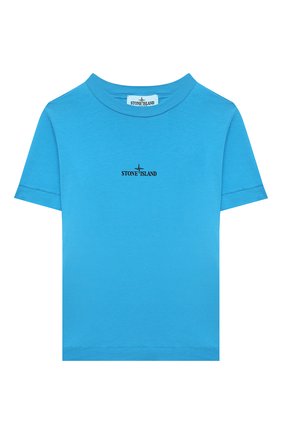 Детская хлопковая футболка STONE ISLAND голубого цвета, арт. 761621052/6-8 | Фото 1 (Материал внешний: Хлопок; Рукава: Короткие)