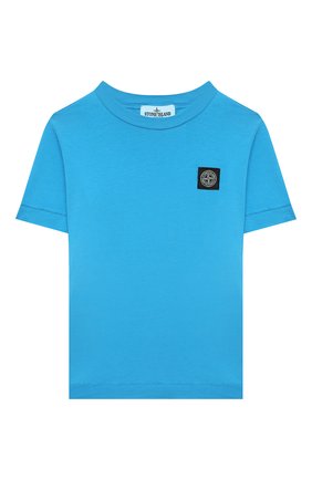 Детская хлопковая футболка STONE ISLAND голубого цвета, арт. 761620147/14 | Фото 1 (Рукава: Короткие; Материал внешний: Хлопок)