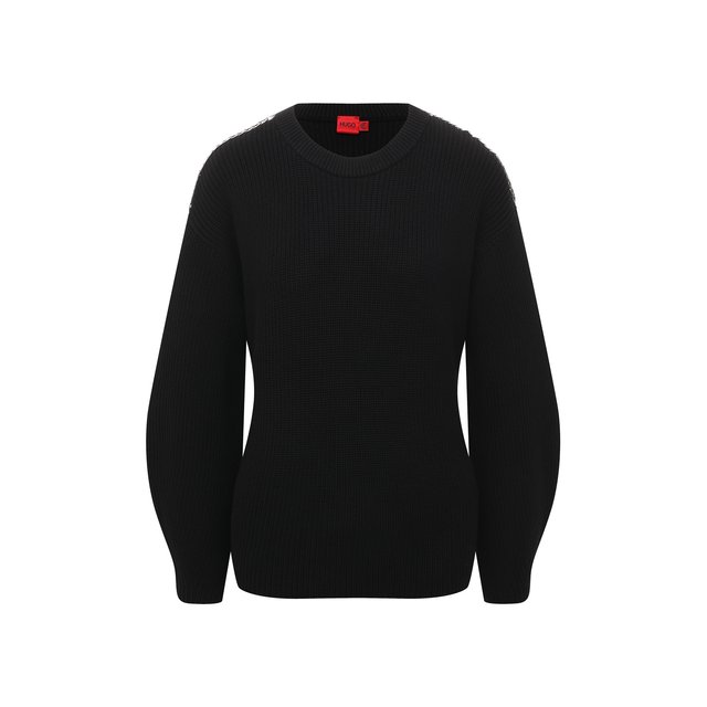 Хлопковый пуловер HUGO 50462712, цвет чёрный, размер 50 - фото 1