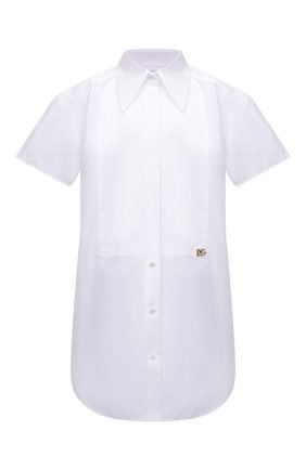 Женская хлопковая рубашка DOLCE & GABBANA белого цвета, арт. F5P64T/FU5TI | Фото 1 (Длина (для топов): Удлиненные; Материал внешний: Хлопок; Рукава: Короткие; Женское Кросс-КТ: Рубашка-одежда; Принт: Без принта; Стили: Кэжуэл, Классический)