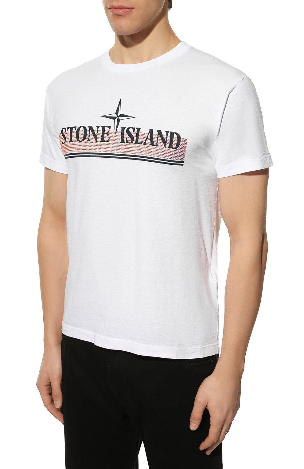 Мужская хлопковая футболка STONE ISLAND белого цвета, арт. 76152NS92 | Фото 3 (Рукава: Короткие; Длина (для топов): Стандартные; Принт: С принтом; Материал внешний: Хлопок; Стили: Кэжуэл)