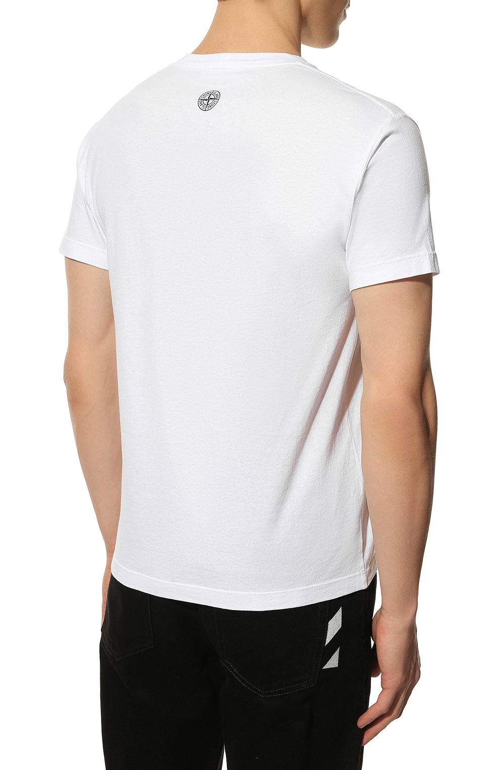 Мужская хлопковая футболка STONE ISLAND белого цвета, арт. 76152NS92 | Фото 4 (Рукава: Короткие; Длина (для топов): Стандартные; Принт: С принтом; Материал внешний: Хлопок; Стили: Кэжуэл)