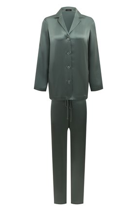 Женская шелковая пижама LA PERLA зеленого цвета, арт. 0020288 | Фото 1 (Рукава: Длинные; Длина Ж (юбки, платья, шорты): Мини; Длина (брюки, джинсы): Стандартные; Материал внешний: Шелк; Длина (для топов): Стандартные)