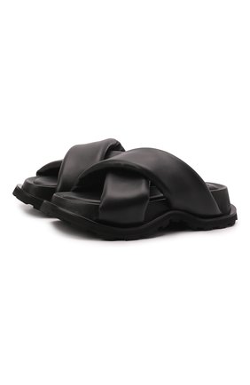 Женские кожаные шлепанцы JIL SANDER черного цвета, арт. JS38041A-15001 | Фото 1 (Материал внешний: Кожа; Материал внутренний: Натуральная кожа)