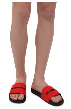 Мужские резиновые шлепанцы pool BALENCIAGA красного цвета, арт. 565826/W1S8A | Фото 3 (Материал внутренний: Текстиль; Материал внешний: Резина)