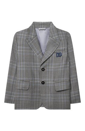 Детский шерстяной пиджак DOLCE & GABBANA серого цвета, арт. L41E84/FQ2MG/2-6 | Фото 1 (Материал внешний: Шерсть; Рукава: Длинные; Материал подклада: Синтетический материал; Кросс-КТ: пиджак)