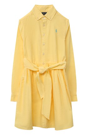 Детское хлопковое платье POLO RALPH LAUREN желтого цвета, арт. 312859987 | Фото 1 (Рукава: Длинные; Материал внешний: Хлопок; Ростовка одежда: 5 лет | 110 см, 6 лет | 116 см)