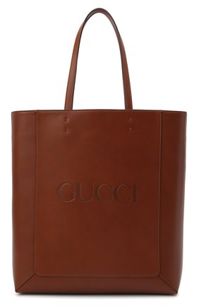 Женский сумка-тоут embossed GUCCI коричневого цвета, арт. 675950/UD0AT | Фото 1 (Материал: Натуральная кожа; Размер: large; Сумки-технические: Сумки-шопперы)