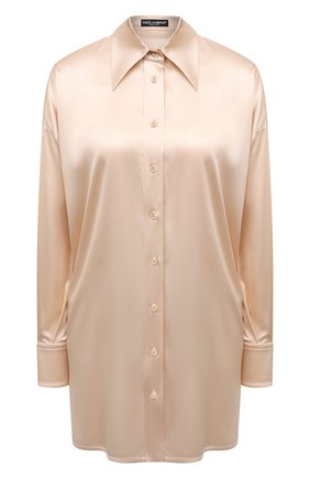 Женская шелковая рубашка DOLCE & GABBANA кремвого цвета, арт. F5P16T/FURAG | Фото 1 (Длина (для топов): Удлиненные; Материал внешний: Шелк; Рукава: Длинные; Стили: Романтичный; Принт: Без принта; Женское Кросс-КТ: Рубашка-одежда)