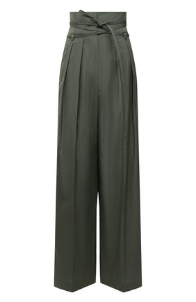 Женские хлопковые брюки BRUNELLO CUCINELLI темно-зеленого цвета, арт. ML188P7995 | Фото 1 (Материал внешний: Хлопок; Длина (брюки, джинсы): Стандартные; Стили: Кэжуэл; Женское Кросс-КТ: Брюки-одежда; Силуэт Ж (брюки и джинсы): Широкие)