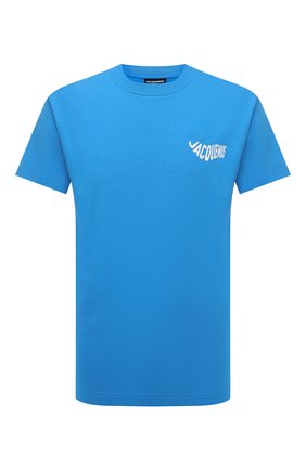 Мужская хлопковая футболка JACQUEMUS голубого цвета, арт. 225JS031-2003 | Фото 1 (Материал внешний: Хлопок; Рукава: Короткие; Длина (для топов): Стандартные; Принт: С принтом; Стили: Минимализм)