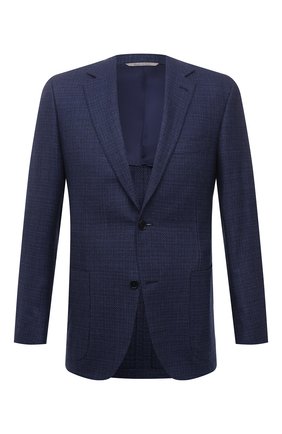 Мужской пиджак из шелка и шерсти CANALI синего цвета по цене 147500 руб., арт. 21288/CF00301 | Фото 1 Мужской пиджак из шелка и шерсти CANALI синего цвета, арт. 21288/CF00301 | Фото 1 (Длина (для топов): Стандартные; Рукава: Длинные; Материал подклада: Купро; Материал внешний: Шелк, Шерсть; 1-2-бортные: Однобортные; Пиджаки М: Приталенный; Случай: Формальный; Стили: Кэжуэл, Классический)