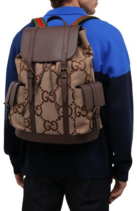 Мужской комбинированный рюкзак GUCCI бежевого цвета, арт. 678829/UKMEG | Фото 2 (Размер: large; Материал: Текстиль; Стили: Кэжуэл)