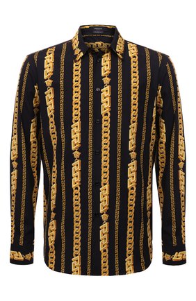 Мужская хлопковая рубашка VERSACE черного цвета по цене 72400 руб., арт. 1003964/1A02848 | Фото 1 Мужская хлопковая рубашка VERSACE черного цвета, арт. 1003964/1A02848 | Фото 1 (Рукава: Длинные; Материал внешний: Хлопок; Длина (для топов): Стандартные; Случай: Повседневный; Принт: С принтом; Рубашки М: Regular Fit; Манжеты: На пуговицах; Стили: Гламурный; Воротник: Кент)