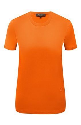 Женская хлопковая футболка LORO PIANA оранжевого цвета, арт. FAI5069 | Фото 1 (Материал внешний: Хлопок; Рукава: Короткие; Длина (для топов): Стандартные; Женское Кросс-КТ: Футболка-одежда; Принт: Без принта; Стили: Кэжуэл)