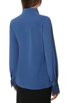 Женская шелковая рубашка SAINT LAURENT синего цвета, арт. 690774/Y100W | Фото 4 (Материал внешний: Шелк; Рукава: Длинные; Принт: Без принта; Женское Кросс-КТ: Рубашка-одежда; Длина (для топов): Стандартные; Стили: Классический, Кэжуэл)