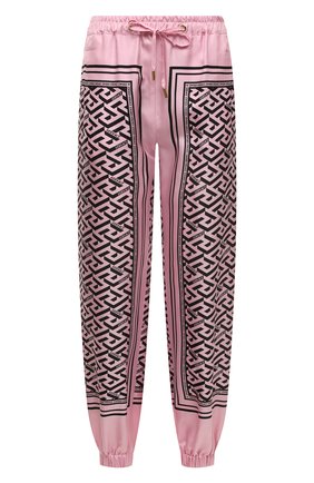 Женские шелковые джоггеры VERSACE розового цвета, арт. 1003223/1A02884 | Фото 1 (Длина (брюки, джинсы): Стандартные; Материал внешний: Шелк; Женское Кросс-КТ: Джоггеры - брюки; Силуэт Ж (брюки и джинсы): Джоггеры; Стили: Гламурный)