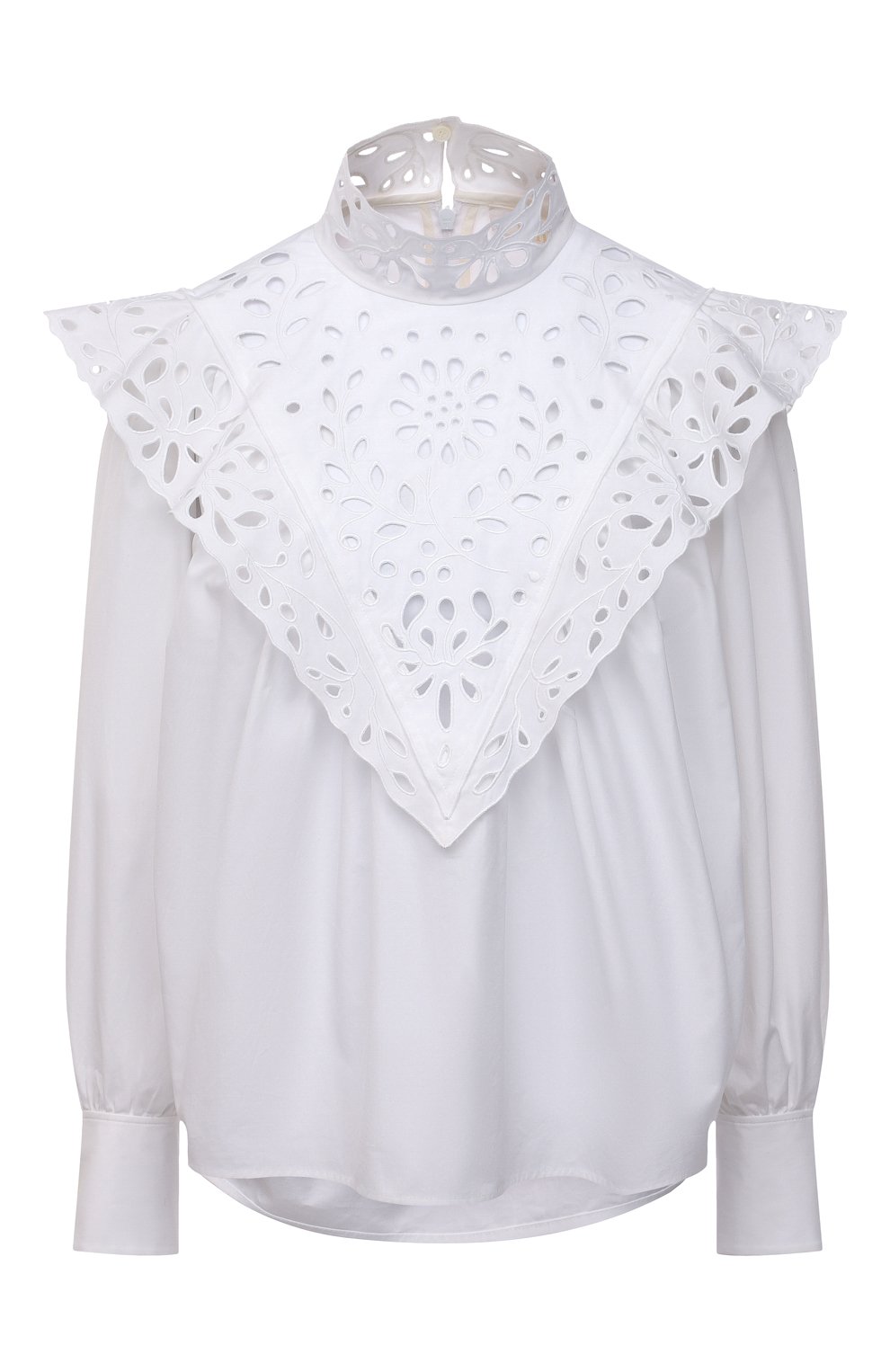Женская хлопковая блузка CHLOÉ белого цвета, арт. CHC22SHT31481 | Фото 1 (Рукава: Длинные; Принт: Без принта; Длина (для топов): Удлиненные; Материал внешний: Хлопок; Стили: Бохо; Женское Кросс-КТ: Блуза-одежда)