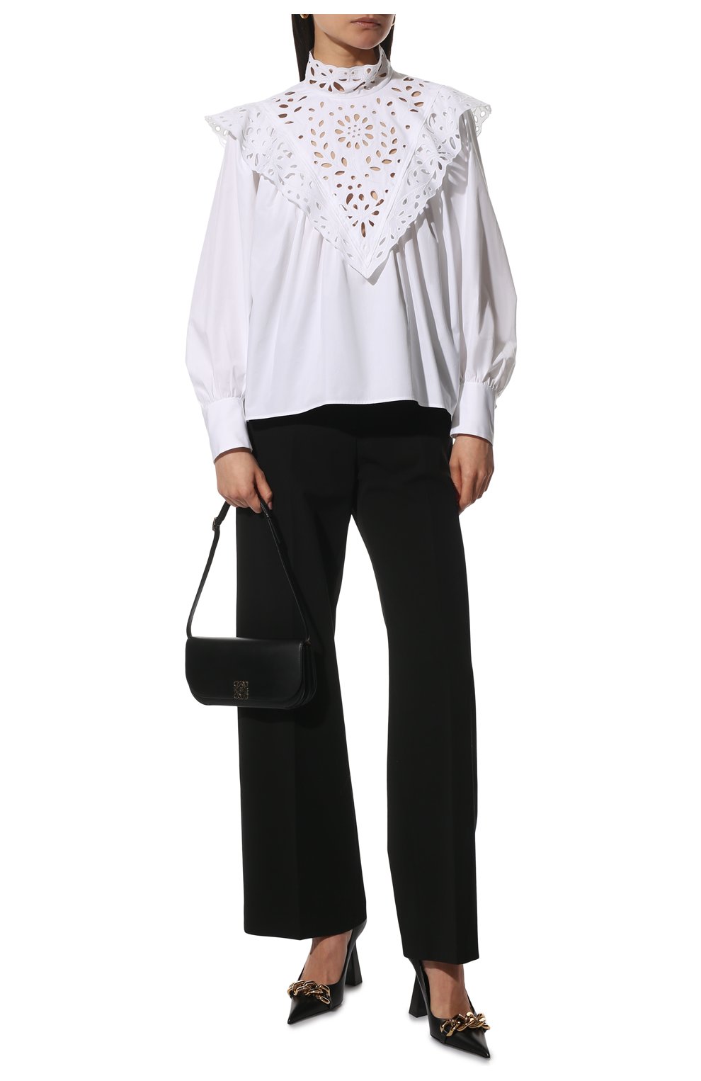 Женская хлопковая блузка CHLOÉ белого цвета, арт. CHC22SHT31481 | Фото 2 (Рукава: Длинные; Принт: Без принта; Длина (для топов): Удлиненные; Материал внешний: Хлопок; Стили: Бохо; Женское Кросс-КТ: Блуза-одежда)