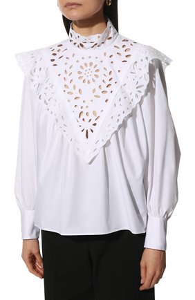 Женская хлопковая блузка CHLOÉ белого цвета, арт. CHC22SHT31481 | Фото 3 (Рукава: Длинные; Принт: Без принта; Длина (для топов): Удлиненные; Материал внешний: Хлопок; Стили: Бохо; Женское Кросс-КТ: Блуза-одежда)