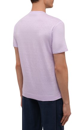 Мужская льняная футболка FEDELI сиреневого цвета, арт. 5UED0151 | Фото 4 (Принт: Без принта; Рукава: Короткие; Длина (для топов): Стандартные; Материал внешний: Лен; Стили: Кэжуэл)
