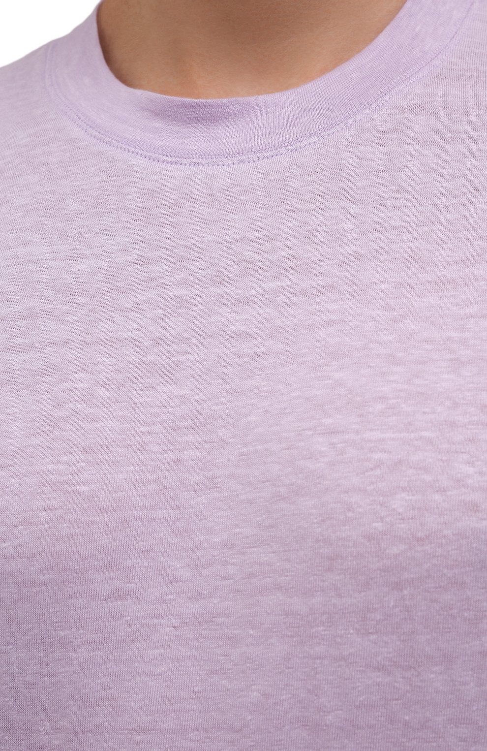 Мужская льняная футболка FEDELI сиреневого цвета, арт. 5UED0151 | Фото 5 (Принт: Без принта; Рукава: Короткие; Длина (для топов): Стандартные; Материал внешний: Лен; Стили: Кэжуэл)